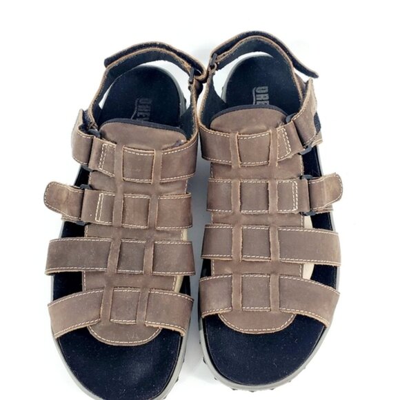 Drew Mason Men's 13W Brown Leather Fisherman Hook & Loop Straps Sandals - Picture 4 of 9